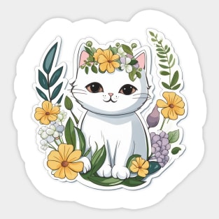 Floral Cat Botanical Plant Flower Cat Lover Sticker